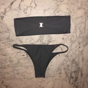 White fox Grey Bandeau Bikini set